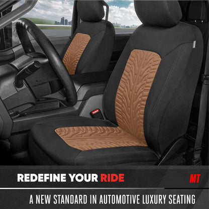 Motor Trend GrandPrix Seat Covers for Cars, 2-Pack Black & Beige Tire Tread Embossed Car Seat Covers for Front Seats, Automotive Interior Covers