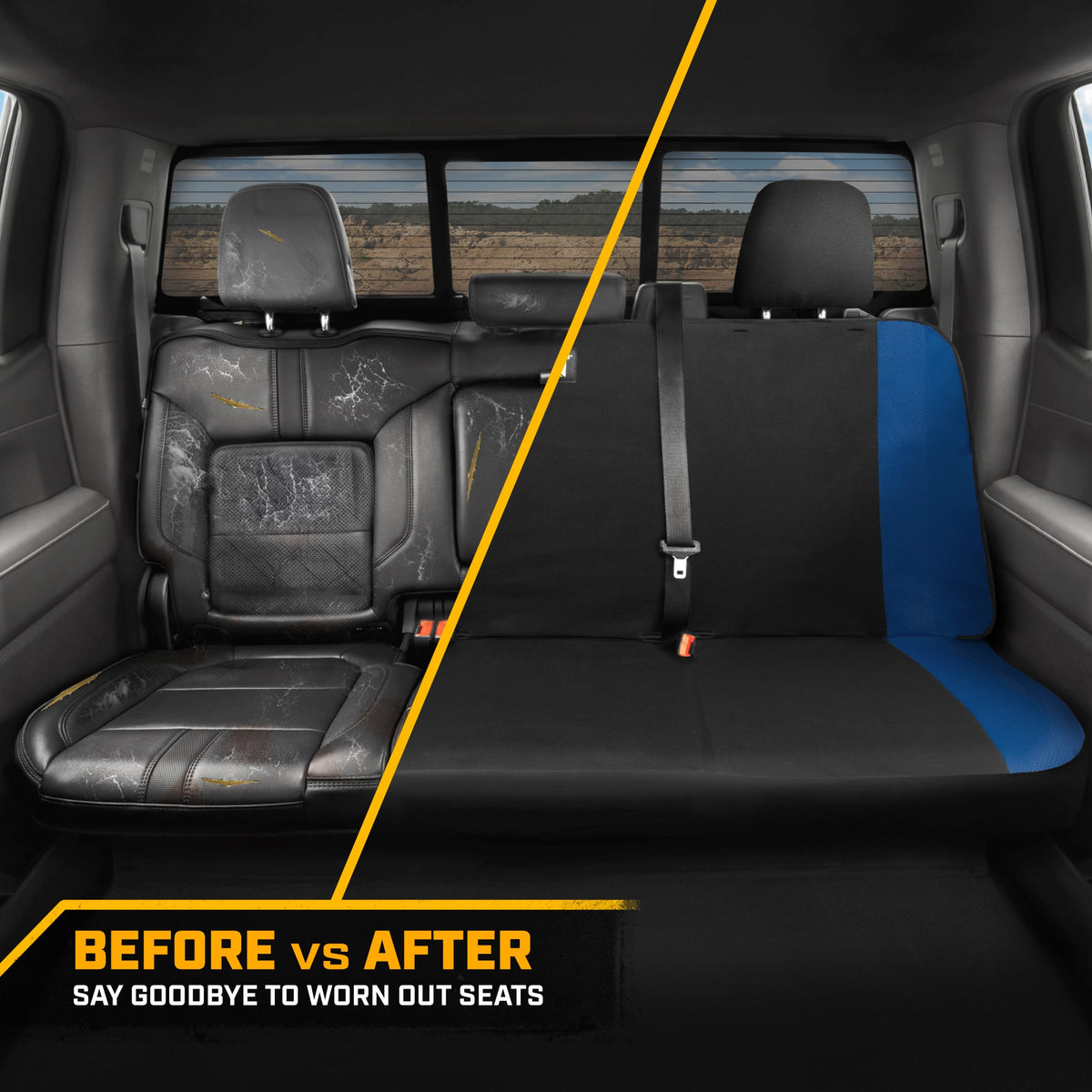 Cat Flexfit Blue Rear Seat Cover for Car – Durable Canvas & Mesh Design 60/40 Split Bench Protector for Cars, Trucks & SUVs – Back Seat Cover for