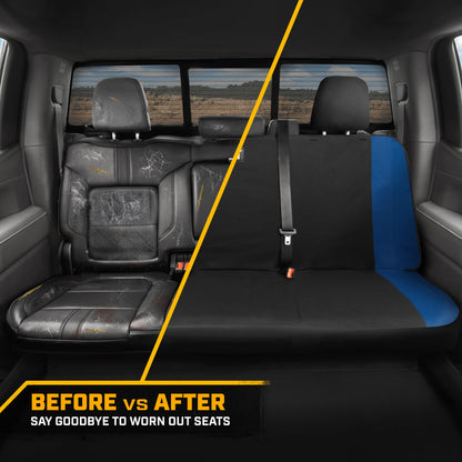 Cat Flexfit Blue Rear Seat Cover for Car – Durable Canvas & Mesh Design 60/40 Split Bench Protector for Cars, Trucks & SUVs – Back Seat Cover for
