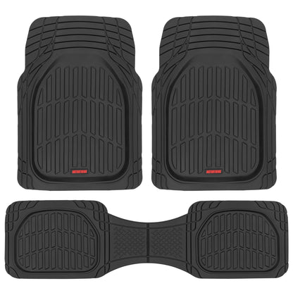 MotorTrend 3-Piece FlexTough Deep Dish Front Floor Mats and Rear Floor Mat - Heavy Duty, All Weather, Trim to Fit