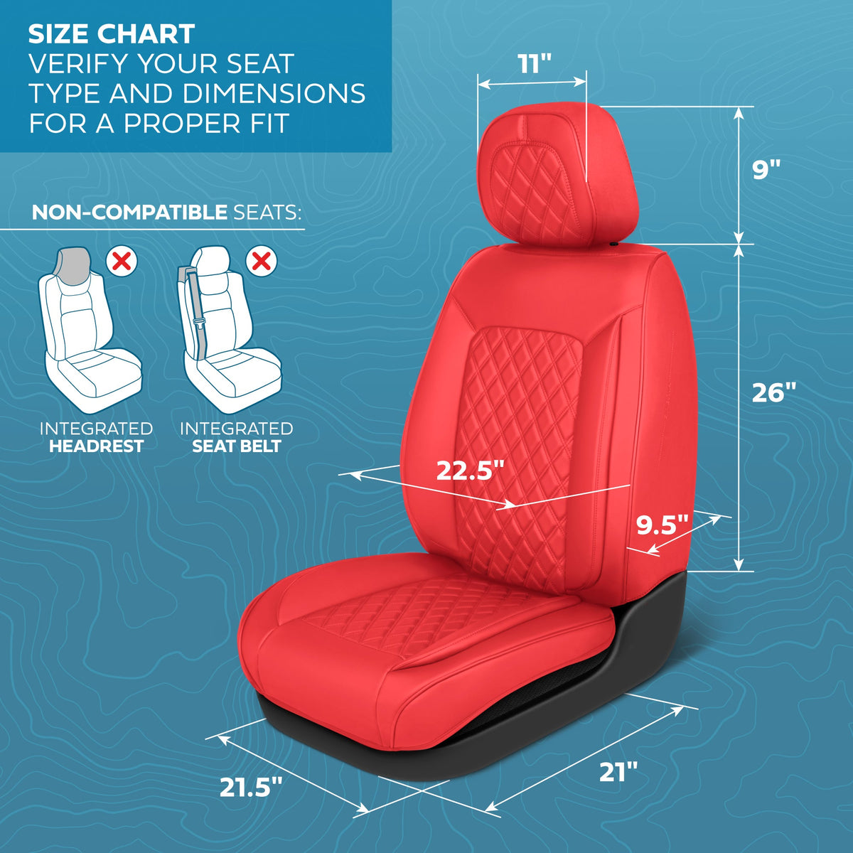 MotorBox Elite Edition Faux Leather Seat Covers for Cars, Trucks, & SUV - 2 Red Car Seat Covers for Front Seats - Universal Fit Car Accessories