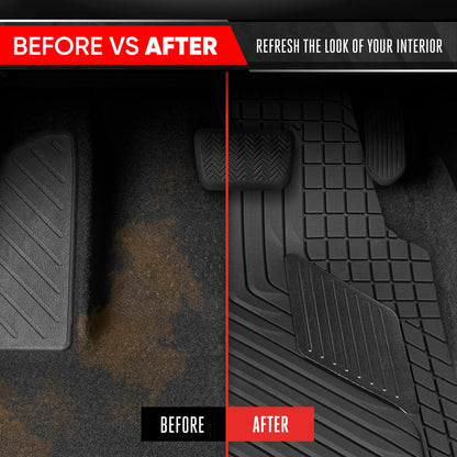 Motor Trend MetallicGuard Car Floor Mats Full Set - Durable Rubber Floor Mats with Black Metallic Heel Pad, All-Weather Interior Protection for