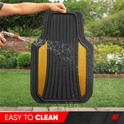 Motor Trend ChromeTech Car Floor Mats Full Set - Durable Rubber Floor Mats for Cars with Two Tone Accent, All Weather Interior Protection for