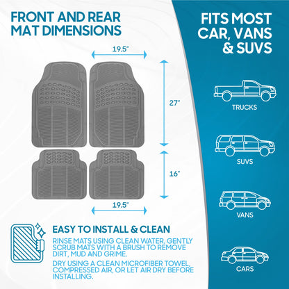 BDK 4-Piece Cushioned Grip Pad Front Floor Mats and Rear Floor Mats - Heavy Duty, All Weather, Trim to Fit