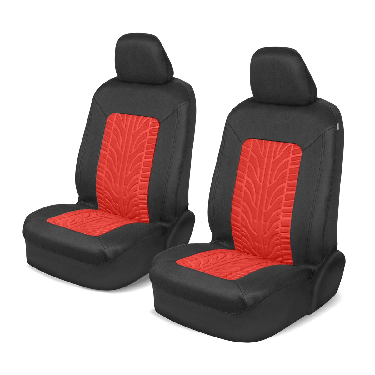 Motor Trend GrandPrix Seat Covers for Cars, 2-Pack Black & Red Tire Tread Embossed Car Seat Covers for Front Seats, Automotive Interior Covers