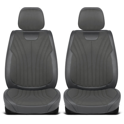 MotorBox Elite Edition Faux Leather & Suede Seat Covers for Cars, Trucks, & SUV - 2 Charcoal Car Seat Covers for Front Seats - Universal Fit Car