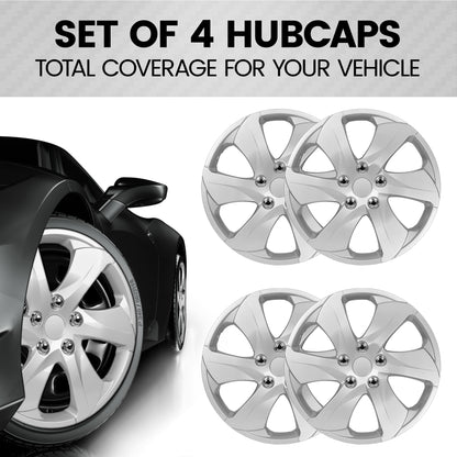 BDK 4-Pack Premium 16" Universal Fit Hubcap Covers for Wheels and Rims (6 spokes) - Replacement, Snap On, OEM Style