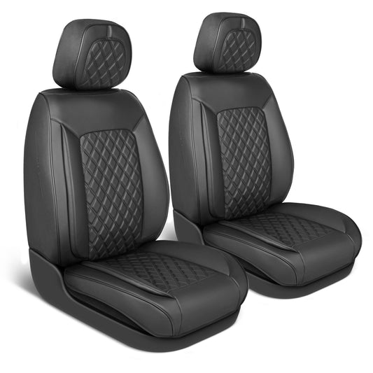 MotorBox Elite Edition Faux Leather Seat Covers for Cars, Trucks, & SUV - 2 Black Car Seat Covers for Front Seats - Universal Fit Car Accessories