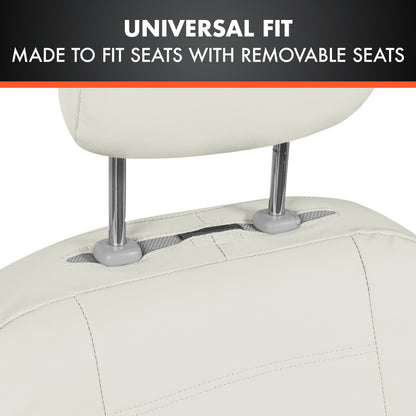 BDK 9-Piece White Leather Car Seat Cover Full Set, Front Seat Cover and Rear Bench Seat Cover, Universal Fit Car Seat Covers for Cars Trucks SUVs