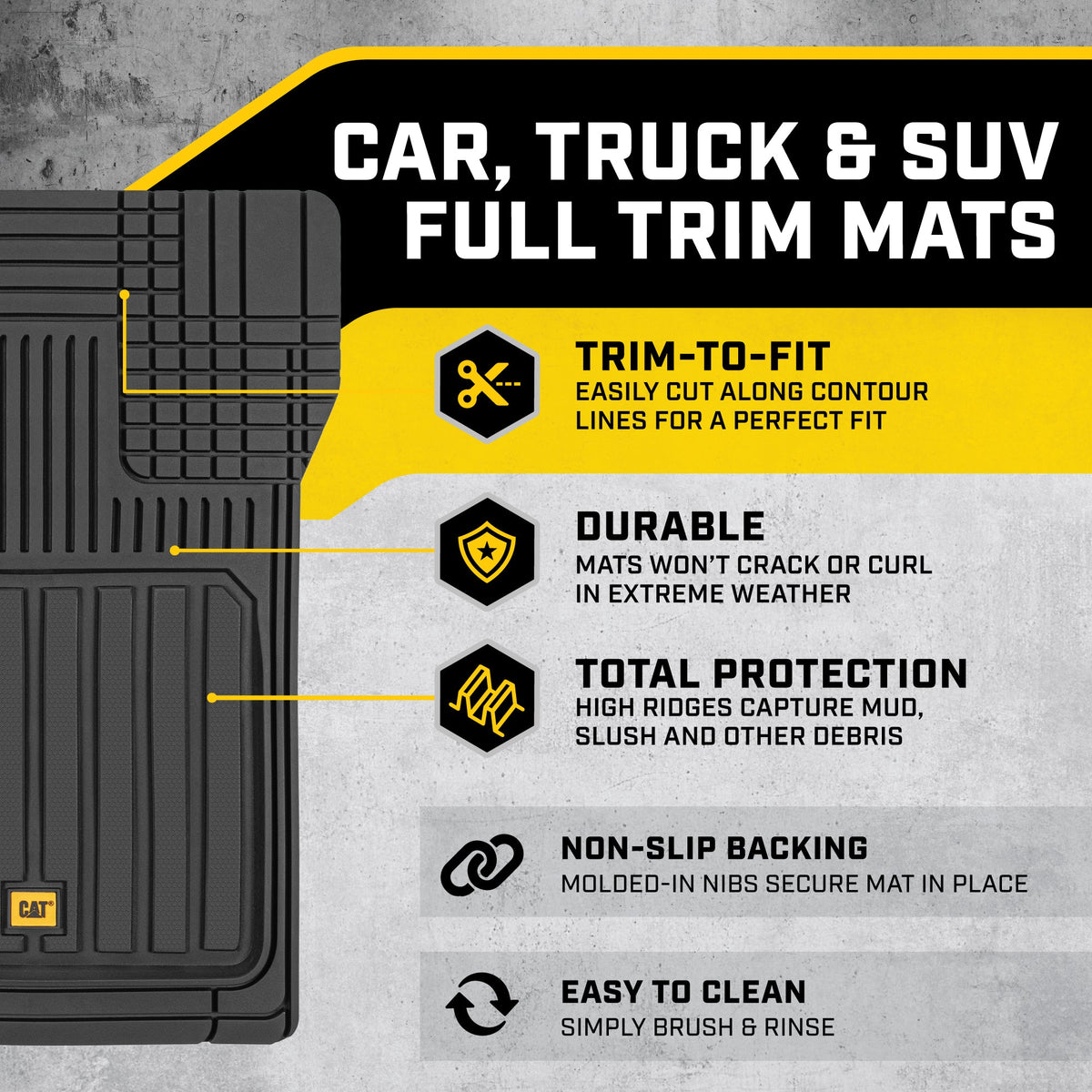 CAT 3-Piece ToughLiner Front Floor Mats and Rear Floor Mats - Heavy Duty, All Weather, Trim to Fit