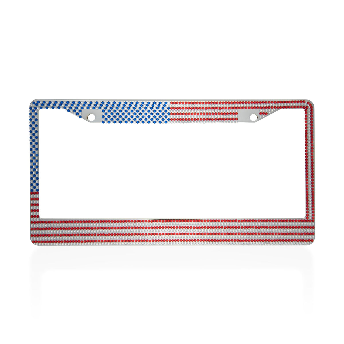 BDKSingle USA American Flag Bling Stainless-Steel Chrome Plated Lincense Plate Frame - Standard Size (12.25" x 6.25") - 1-Pack USA Flag Bling
