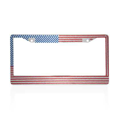BDKSingle USA American Flag Bling Stainless-Steel Chrome Plated Lincense Plate Frame - Standard Size (12.25" x 6.25") - 1-Pack USA Flag Bling