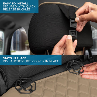 MotorBox Premium Napa Leather Rear Seat Cover - Semi Universal Fit for Most Cars, Truck & SUV - Beige Back Seat Protector - Anti-Slip, Durable