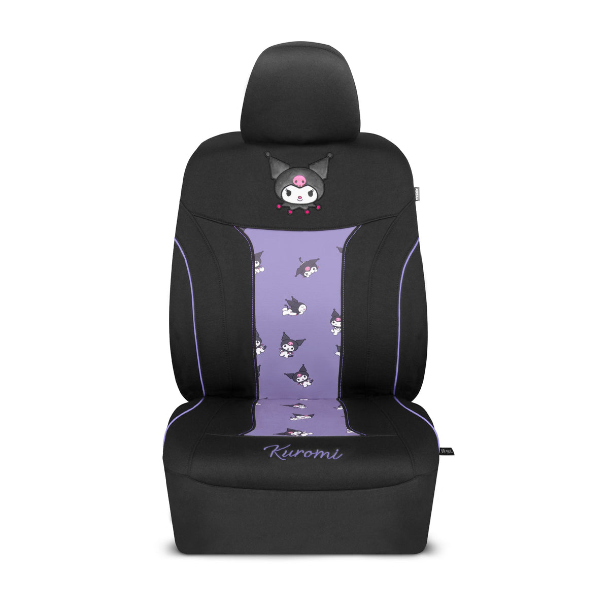 Hello Kitty Kuromi Car Seat Cover - Cute Black and Purple Front Seat Cover with Lavender Accents, Durable and Comfortable Polyester, Car