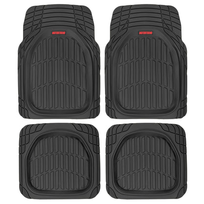 MotorTrend 4-Piece FlexTough Tortoise Front Floor Mats and Rear Floor Mats - Black