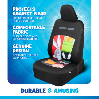 Looney Tunes Car Seat Covers – 2-Piece Front Seat Covers Featuring Bugs Bunny, Marvin the Martian, Taz & Daffy Duck – Universal Fit for Cars
