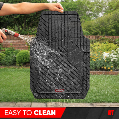 Motor Trend MetallicGuard Car Floor Mats Full Set - Durable Rubber Floor Mats with Black Metallic Heel Pad, All-Weather Interior Protection for