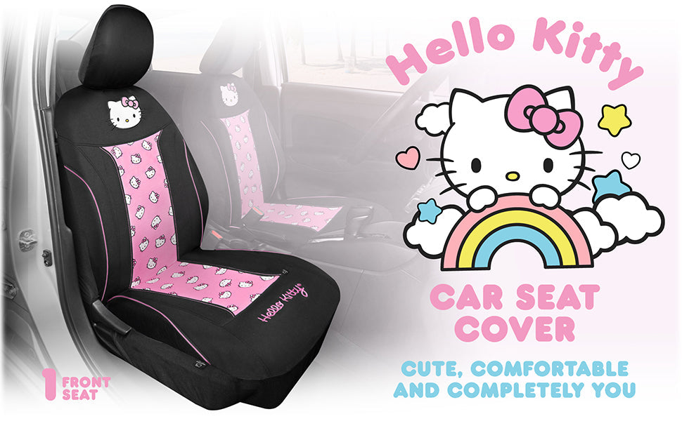 Hello Kitty Car Seat Cover - Cute and Durable Pink Front Seat Cover, Adorable Hello Kitty Design, Comfortable and Long-Lasting Polyester, Car