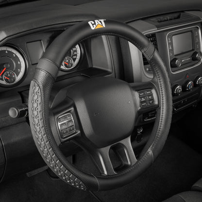 CAT DuraGrip Steering Wheel Cover with Traction Grips for RVs, Semi-Trucks, Trucks, and Big Rigs XL (Fits 15.5" - 16") - Black