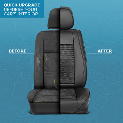 MotorBox Elite Edition Faux Leather & All Weather Wicker Seat Covers for Cars, Trucks, & SUV - 2 Black Car Seat Covers for Front Seats