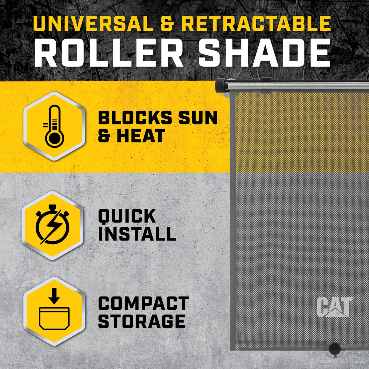 Caterpillar UVProtect Sun Shade for Car Side Window, UV Shield for Infant Baby All Passengers, Universal & Retractable Pull-Down Roller Sunshade