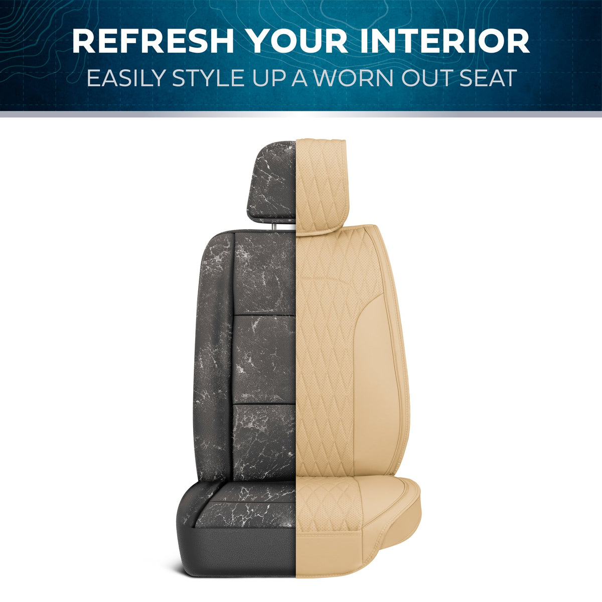 Car Seat Covers - DiamondLux Edition Premium Faux Leather Seat Protectors - Double Cross Stitched Cushioned Automotive Accessories for Trucks