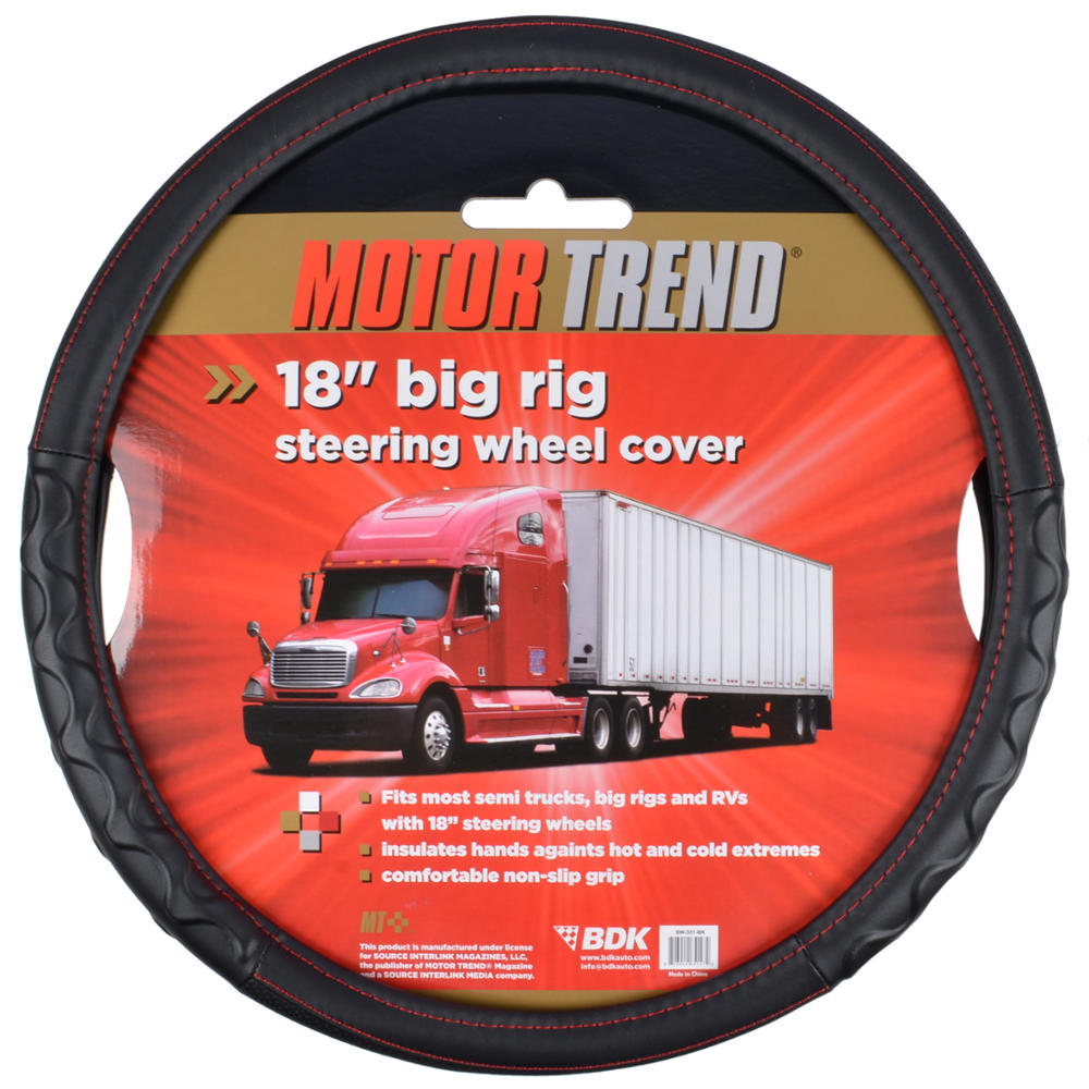 MotorTrend Faux Leather Steering Wheel Cover for Trucks, Semi-Trucks, RVs, Big Rigs, 18 Wheelers (Fits 18")