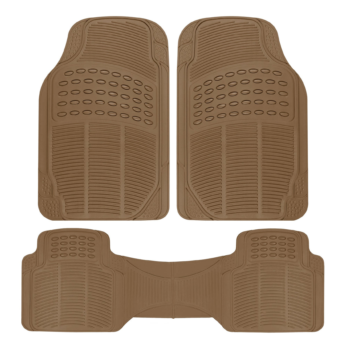 BDK 3-Piece ProLiner Front Floor Mats and Rear Floor Mats - Heavy Duty, All Weather, Trim to Fit - Beige