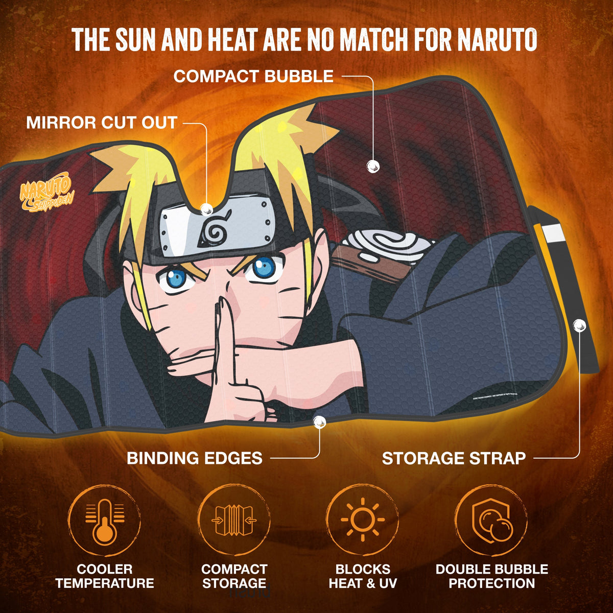Naruto Shippuden Officially Licensed Windshield Sun Shade - Car Sun Shade Fits Most Autos, Trucks, SUV, & Van - Akatsuki Naruto Merch & Anime