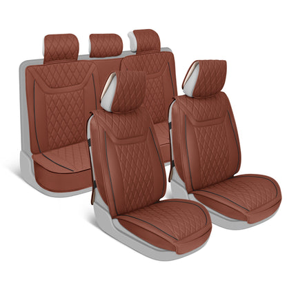 MotorBox 11-Piece Ranch Edition Premium Faux Leather Diamond Stitched Cushion Front Seat Covers and Rear Seat Covers