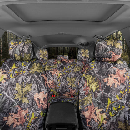 BDK Camo Car Seat Covers Full Set with Camo Car Floor Mats – Complete Interior Protection Set, Realistic Green Forest Camouflage Pattern