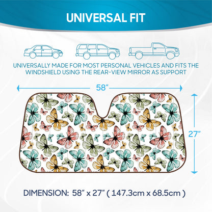 BDK Colorful Butterflies Front Windshield Sunshade (58" x 27")