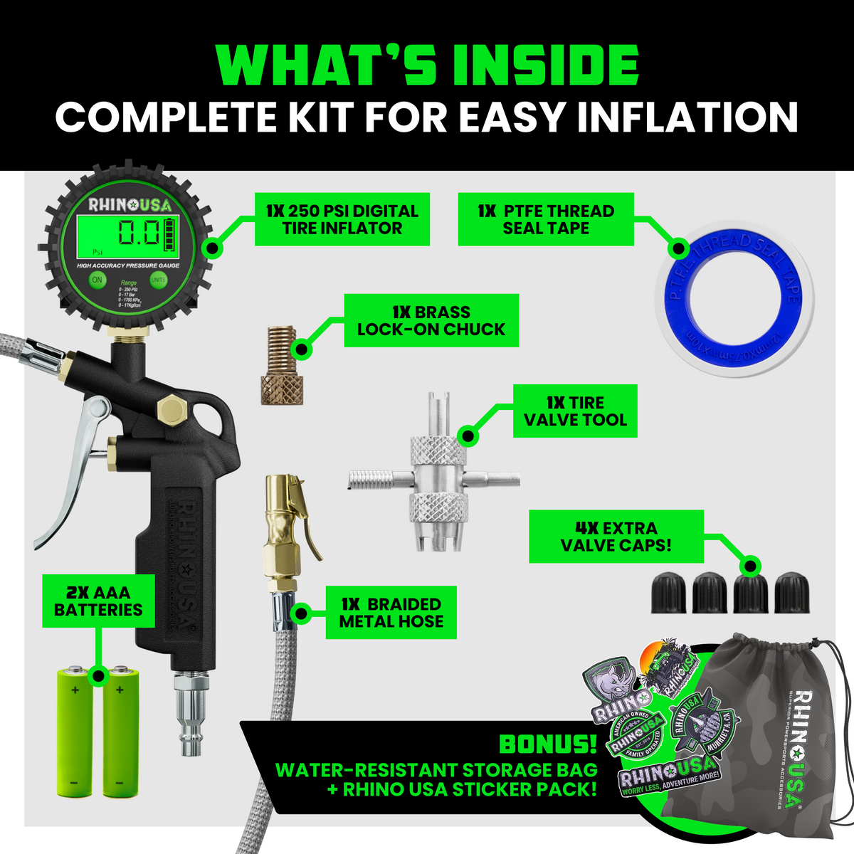 Rhino USA 250 PSI Digital Inflator Gauge