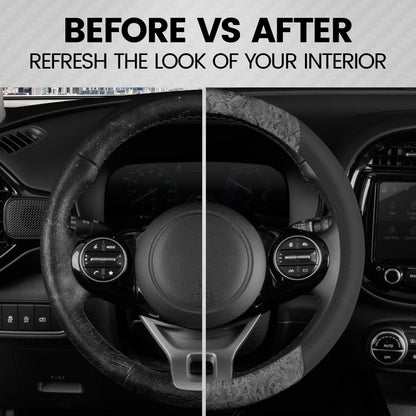 BDK Burlwood Pattern and Leatherette Sport Grip Steering Wheel Cover (Fits 14.5" - 15.5")