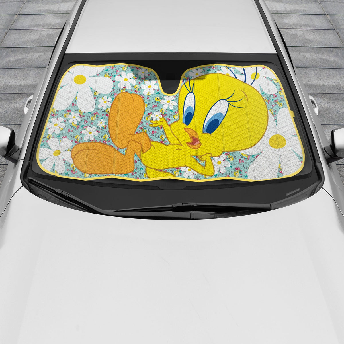Warner Bros Looney Tunes Tweety Bird with Flowers Front Windshield Sunshade (58" x 27")