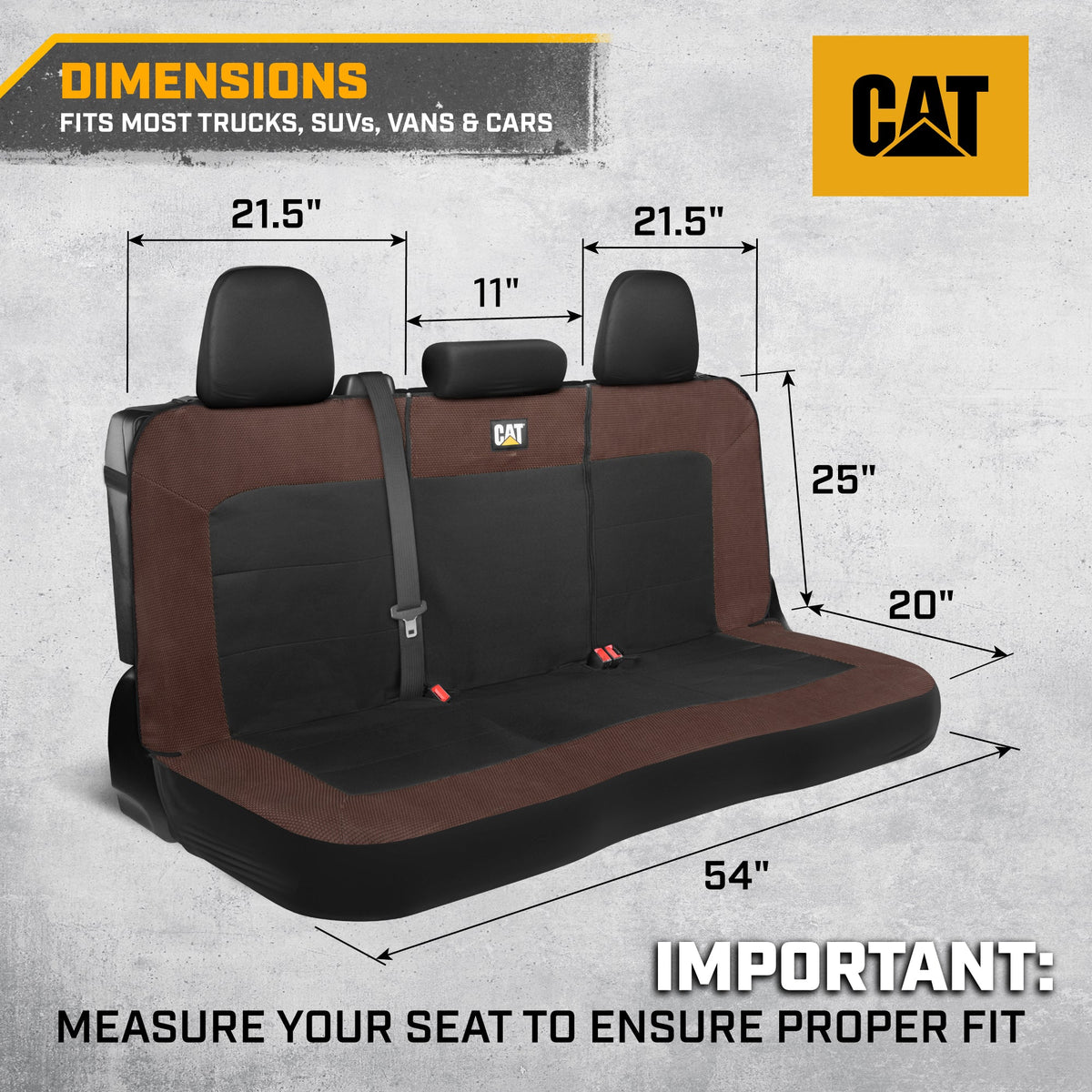 Cat Flexfit Brown & Black Rear Seat Cover for Car – Durable Canvas & Mesh Design 60/40 Split Bench Protector for Cars, Trucks & SUVs – Back Seat