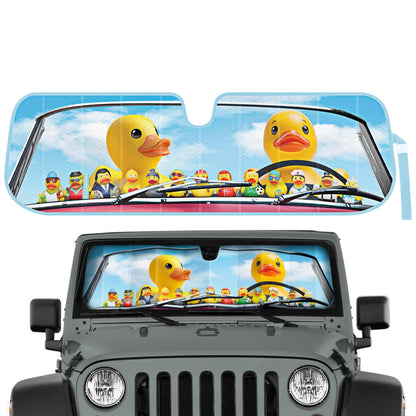 Duck Duck Jeep Sun Shade Fits 1987-2021 Jeep Wrangler JK, JL, CJ, YJ, TJ & 2020-2021 Gladiator - Custom Fit Windshield Sunshade Foldable