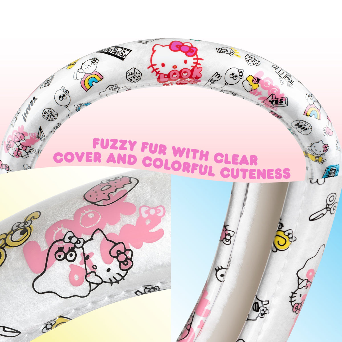 Hello Kitty Steering Wheel Cover, Official Sanrio Car Steering Wheel Cover with Universal Size 14.5 - 15.5, Cute White Steering Wheel Cover for