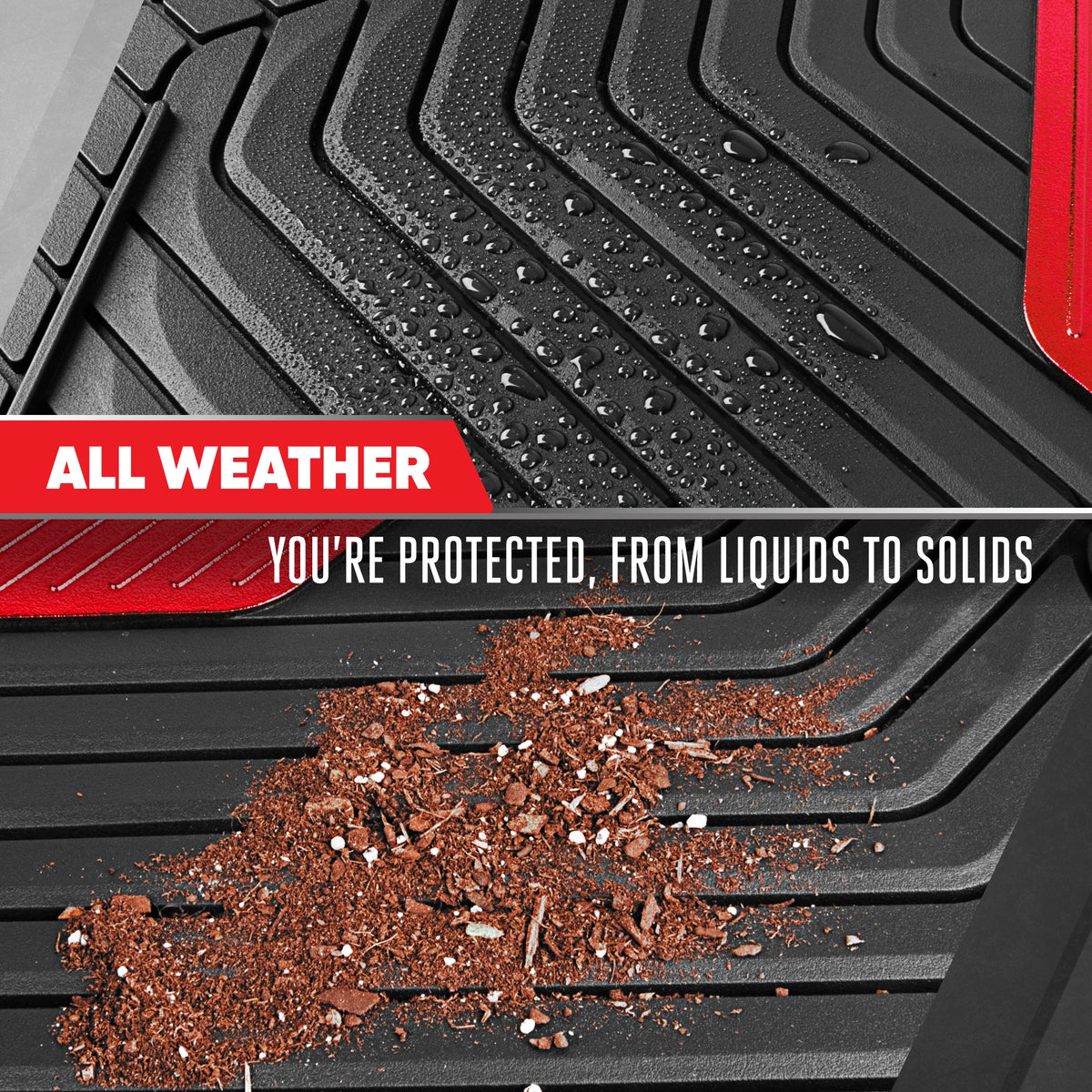 Motor Trend MetallicGuard Car Floor Mats Full Set - Durable Rubber Floor Mats with Red Metallic Heel Pad, All-Weather Interior Protection for