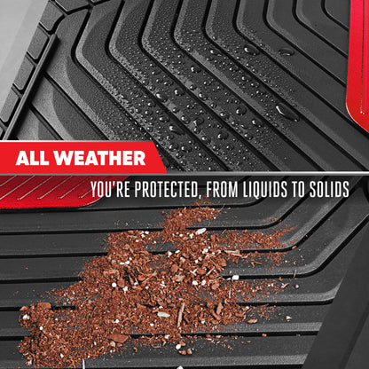 Motor Trend MetallicGuard Car Floor Mats Full Set - Durable Rubber Floor Mats with Red Metallic Heel Pad, All-Weather Interior Protection for