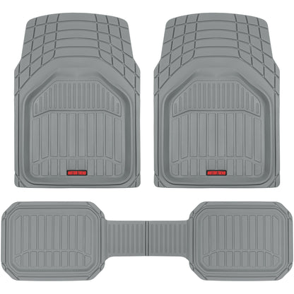MotorTrend 3-Piece FlexTough Defender Front Floor Mats and Rear Floor Mat - Heavy Duty, All Weather, Trim to Fit - Gray