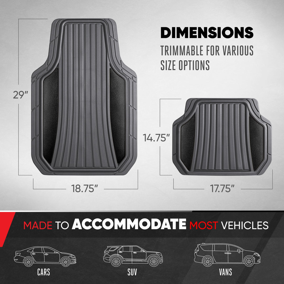 Motor Trend ChromeTech Car Floor Mats Full Set - Durable Rubber Floor Mats for Cars with Two Tone Accent, All Weather Interior Protection for