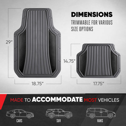 Motor Trend ChromeTech Car Floor Mats Full Set - Durable Rubber Floor Mats for Cars with Two Tone Accent, All Weather Interior Protection for