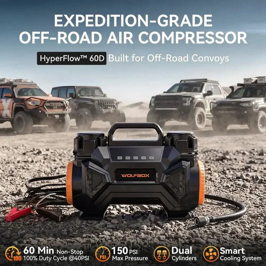 Off-Road Air Compressor High-CFM Dual-Cylinder Tire Inflator | WOLFBOX HyperFlow 60D