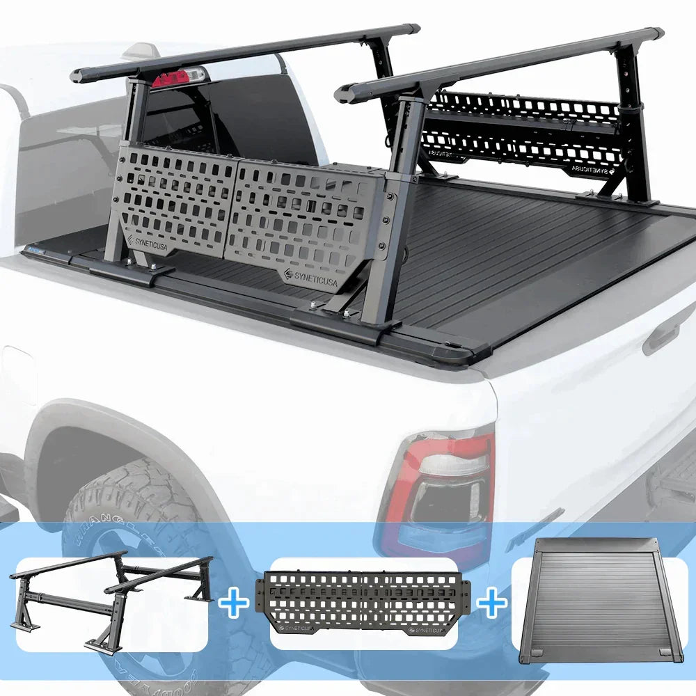 SYNETICUSA [2-in-1 Bundle] Ford Maverick Retractable Tonneau Cover w/ Rack System