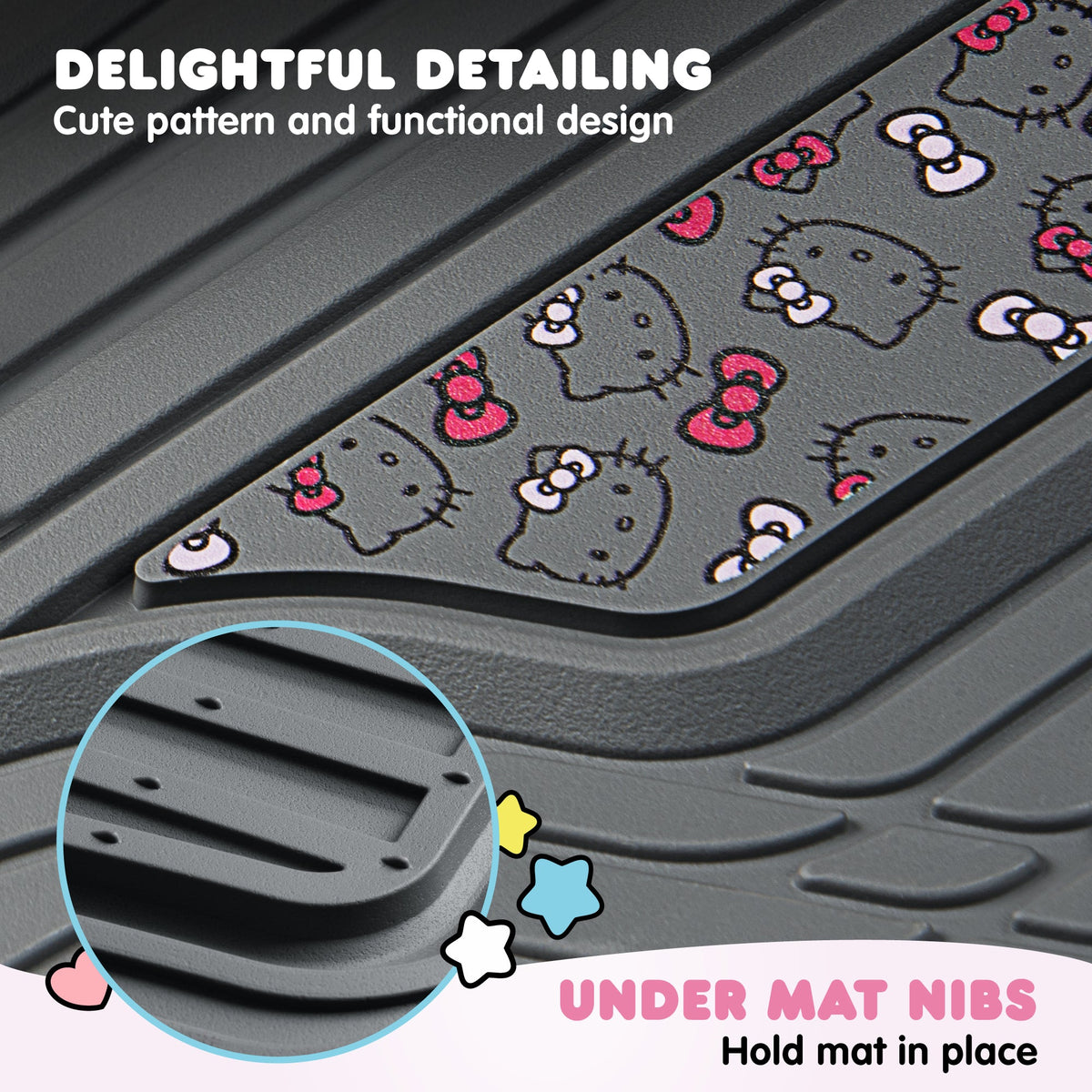 Hello Kitty Car Mats 4pc Floor Mats for Cars Trucks SUVs Kawaii Car Floor Mats for Women Men Accessories Rubber Heavy Duty Cute Non-Slip Always