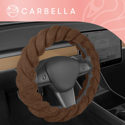Carbella Twisted Plush Fur Steering Wheel Cover (Fits 14.5" - 15.5") - Brown