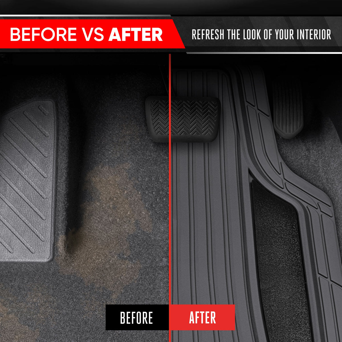 Motor Trend ChromeTech Car Floor Mats Full Set - Durable Rubber Floor Mats for Cars with Two Tone Accent, All Weather Interior Protection for
