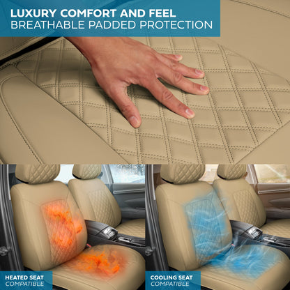 MotorBox Prestige Edition Faux Leather Seat Covers for Cars, Trucks, & SUV – 2 Beige Car Seat Covers for Front Seats - Universal Fit Car