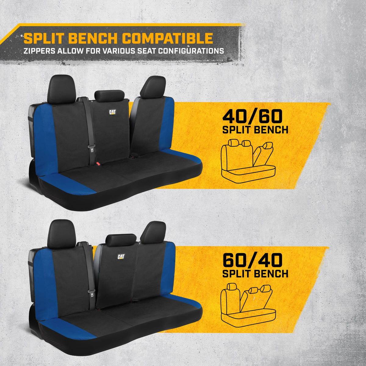 Cat Flexfit Blue Rear Seat Cover for Car – Durable Canvas & Mesh Design 60/40 Split Bench Protector for Cars, Trucks & SUVs – Back Seat Cover for